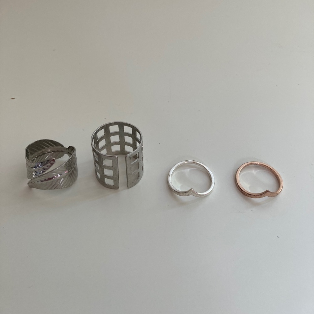 Silver and rose gold tone rings